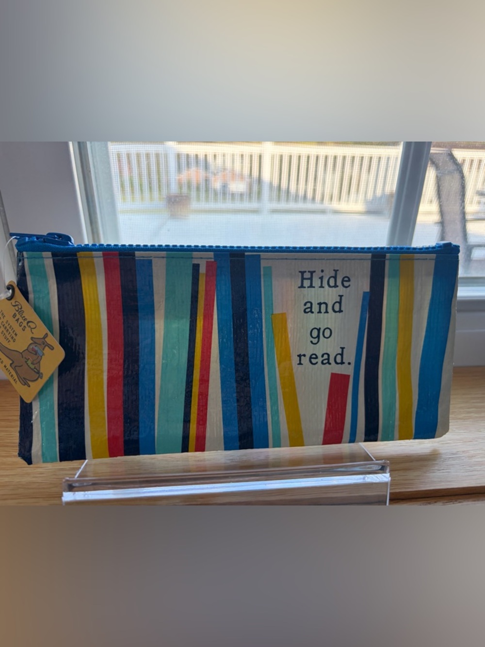 Blue Q Striped Zip Pouch in Blue, Teal, Yellow, Red, White